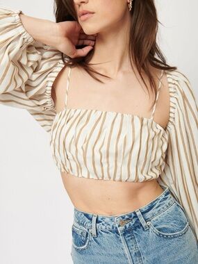 DYNAMITE | Linen Blend Bubble Sleeve and Tube Top Set (size XXS)